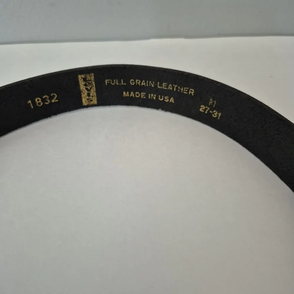 Levis Strauss Black Full Grain Leather Silver Buckle Adjustable Belt Kids Medium